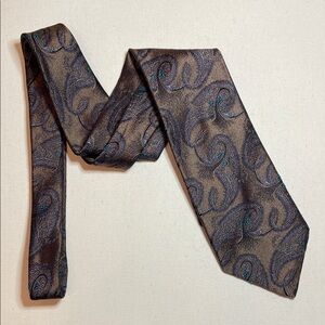 Vintage OSCAR DE LA RENT Elegant Silk Preppy Paisley Tie Tan Blue Turquoise